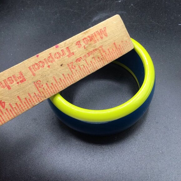 Blue & Green Chunky Bangle Wide Plastic Funky Two Tone Bracelet - Picture 7 of 7